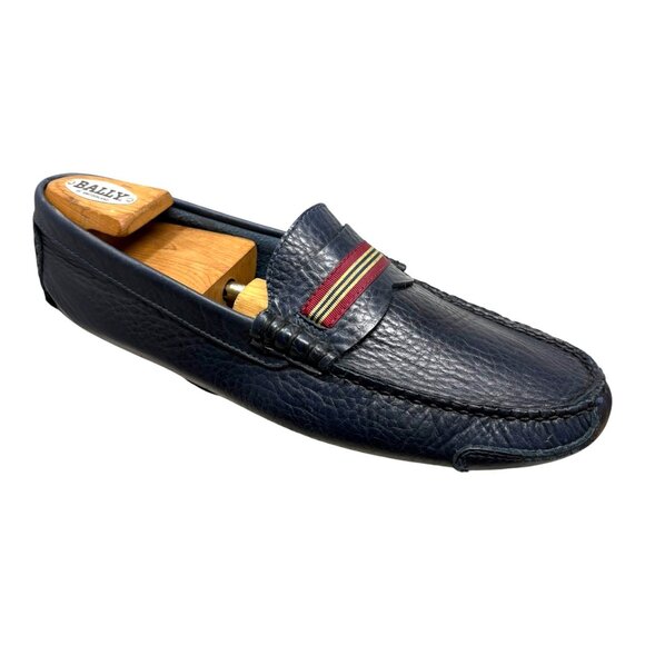 Brooks Brothers Handsewn Navy Leather Striped Strap Driving Loafers - Picture 2 of 10